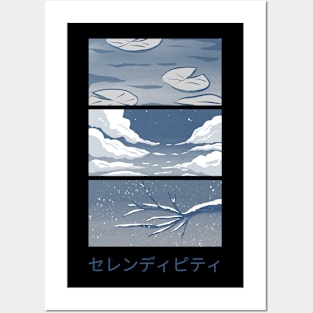 Minimalistic Manga Panel in Blue Colors Posters and Art